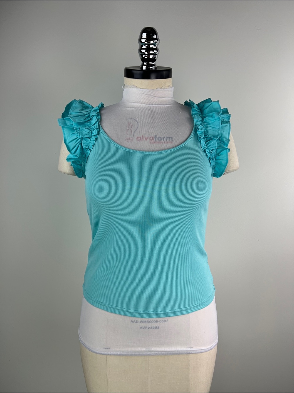 💚 3644. Ruffled Sleeve Ribbed Tank Top - Teal - Picture 1 of 7